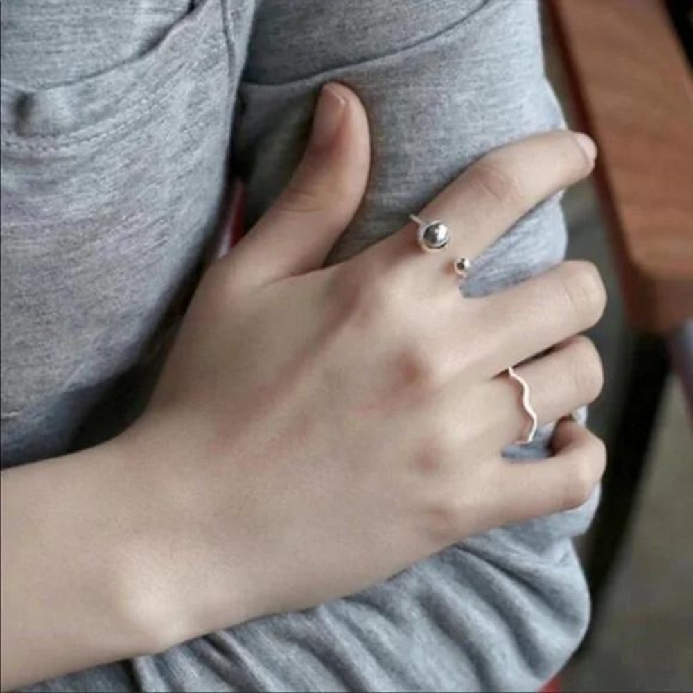 925 STERLING SILVER BEAD BALL ADJUSTABLE RING, CUTE RING, SHINY RING. - Picture 2 of 7